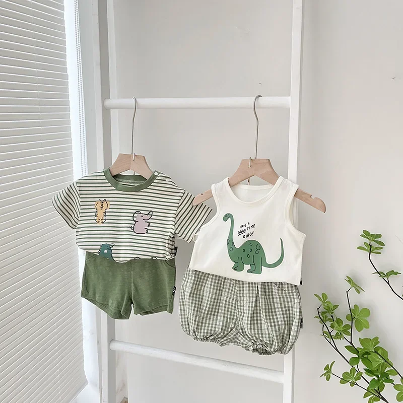 Summer Infant Baby T-shirt Fashion Cartoon Girls Shorts Vest Cotton Boys Tops Korean Casual Kids Clothes