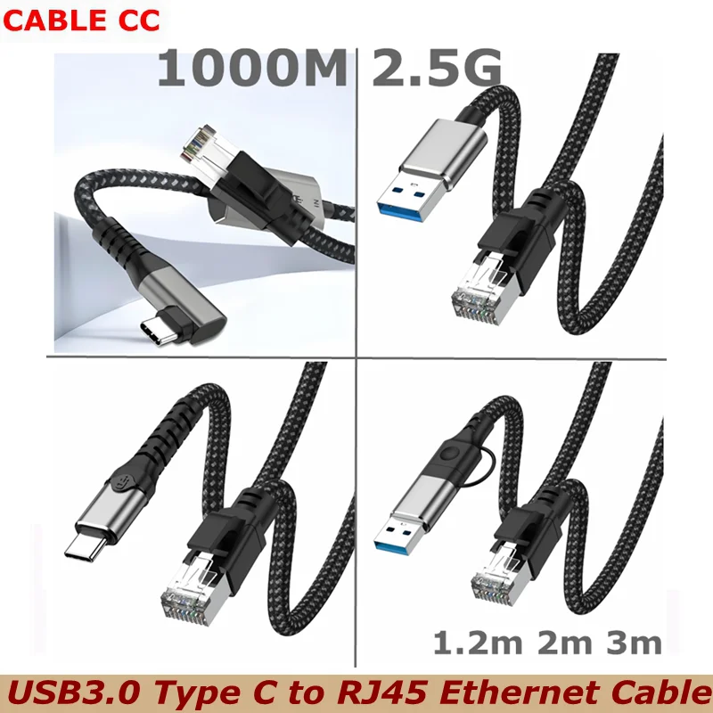 USB3.0 Type C to RJ45 Ethernet Cable Directly Connected, 2.5G 1000M LAN Network Compatible with Thunderbolt 3/4, MacBook Pro/Air