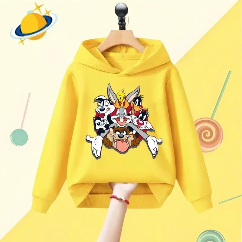 Bugs Bunny cartoon children\'s hoodie Disney cartoon print Autumn Winter long-sleeved sweatshirt Boys girls Kawaii casual top