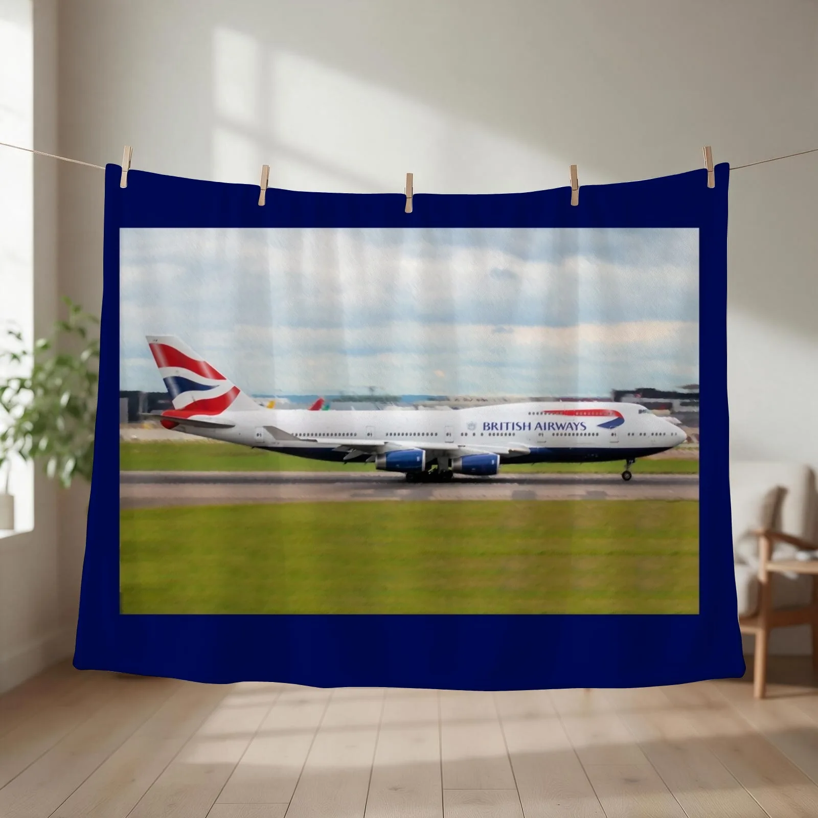 British Airways 747-400digital painting Throw Blanket Cute Cute Plaid decorative christmas decoration Blankets