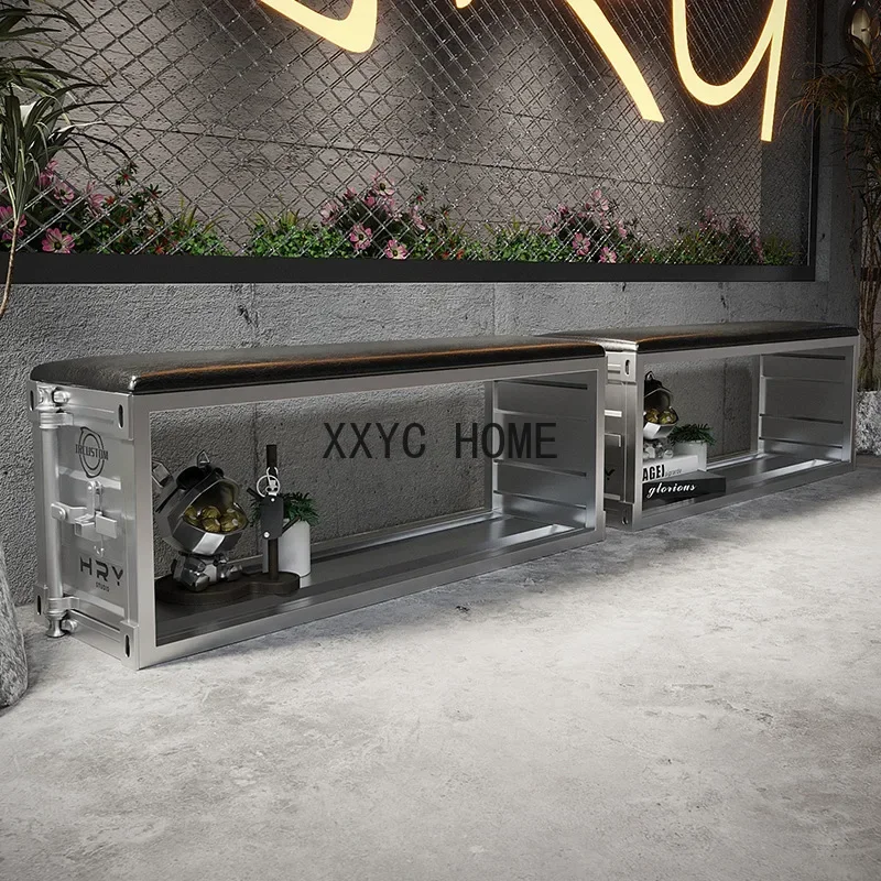 Creative wrought iron Internet celebrity store sofa stool Internet celebrity simple rectangular can sit shoe store storage