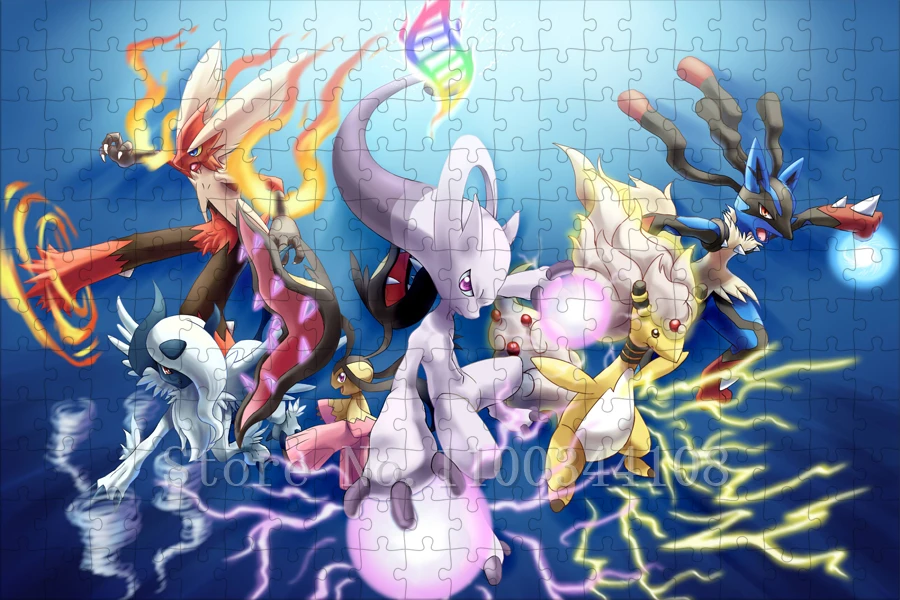 Pokemon Mega Evolutions Jigsaw Puzzles Lucario Mewtwo Absol Mawile Blaziken Puzzles for Children Intelligence Education Toys