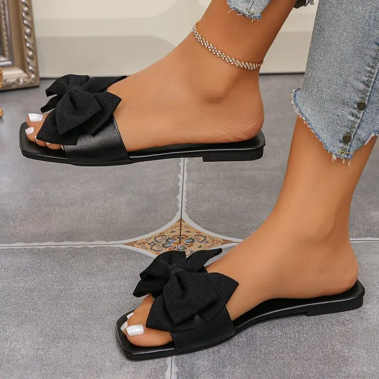 Damen-Flachschuhe, flache, lässige Strandpantoffeln, Sommermode, Schleifen-Sandalen, leichte Outdoor-Schuhe für Damen, Slides für Damen – Detail 16