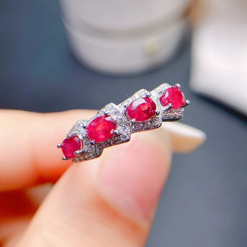 

Fashion Silver Eye Ring for Party 4mm*3mm 100% Natural Ruby Silver Ring Solid 925 Silver Ruby Ring
