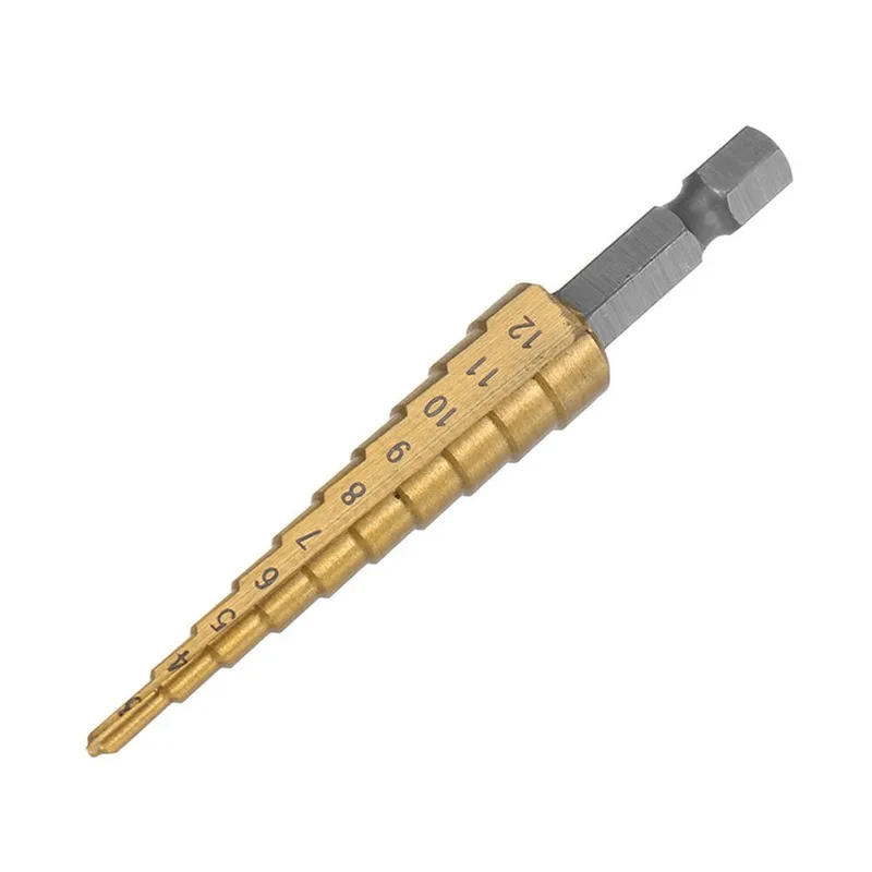 JUSTINLAU 3Pcs 1/4 Inch Hex Shank HSS Titanium Coated Step Drill Bit Set 3-12/4-12/4-20mm