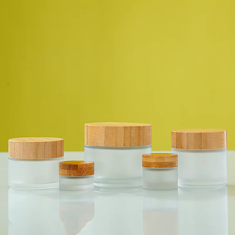 Empty Jars Bamboo Lid Frosted Glass Cream Jar Cosmetic Container 5g-100g Glass Bottle Make Up Container Travel Cosmetic Jars