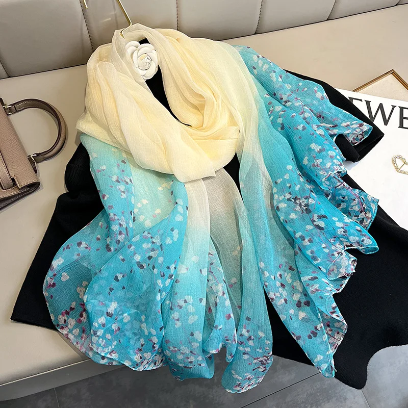 2022 NEW Women Silk Scarf Fashion Tie-dye Flower Bandana Luxury The Crocodile Wrinkled Beach Sun Protective Neck Wraps Hijab