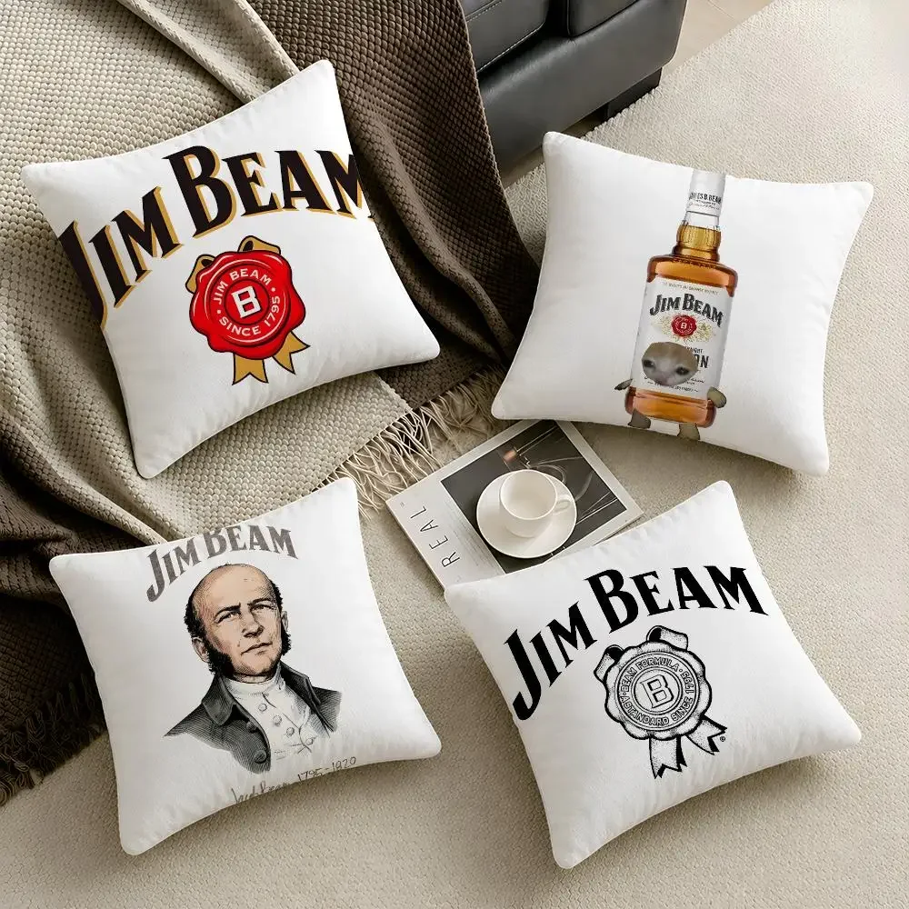 W-Whiskey J-Jim Beam Bourbon Cushion Cover  Throw Pillow Soft Short Plush Cozy Durable Colorfast  Sofa Bedroom Home Decor Gift
