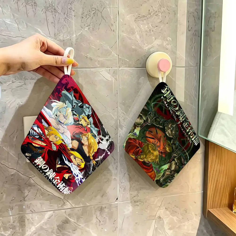 Fantasy Anime F-Fullmetal Alchemist Polyester Cotton Hanging Hand Towel, Super Absorbent Hand Wiping Towel for Daily Household