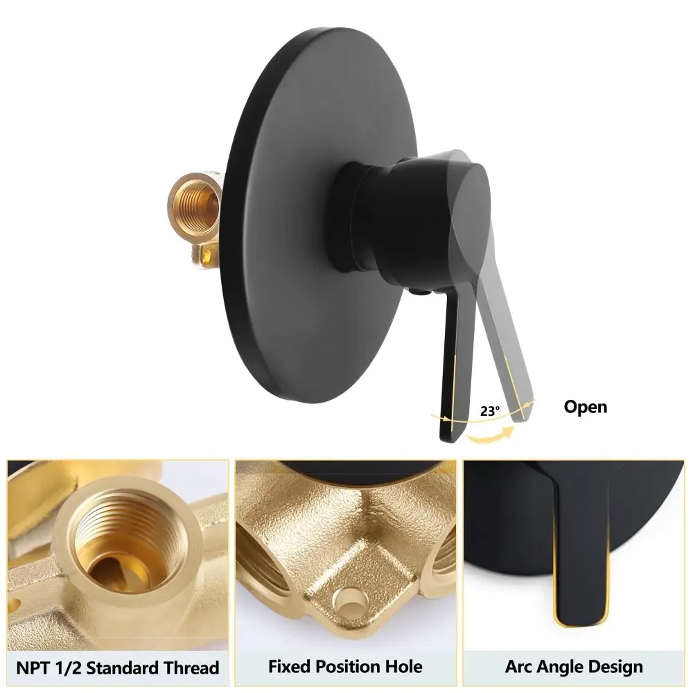

Brass Construction Wall Mount Shower Faucet Aluminum Alloy Circular Design Shower Valve Matte Black Internal Thread Mixer Valve