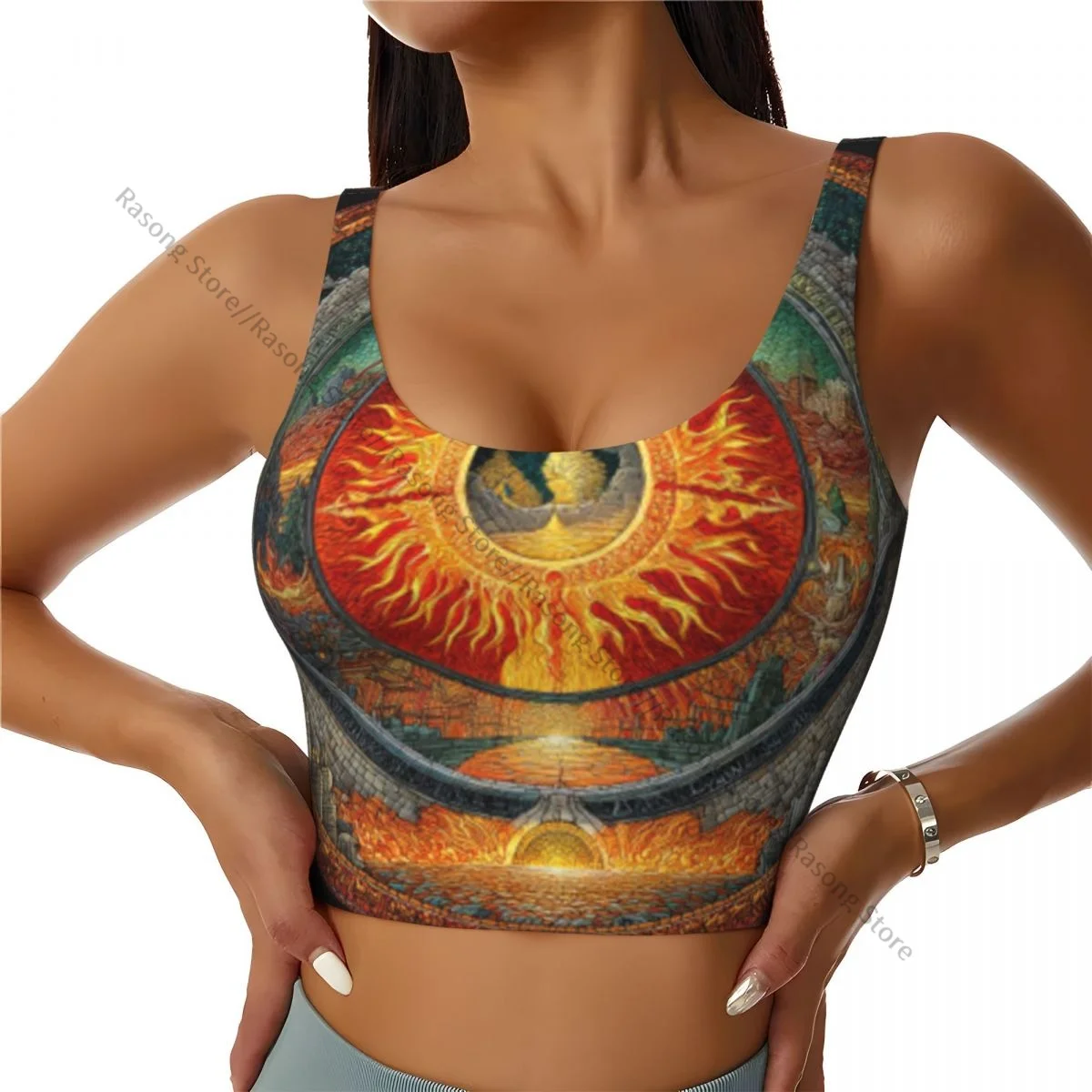 Women Sexy Sports Vest Fire Nature And Fantasy Print Female Streetwear Sport Lingerie Tee Crop Top