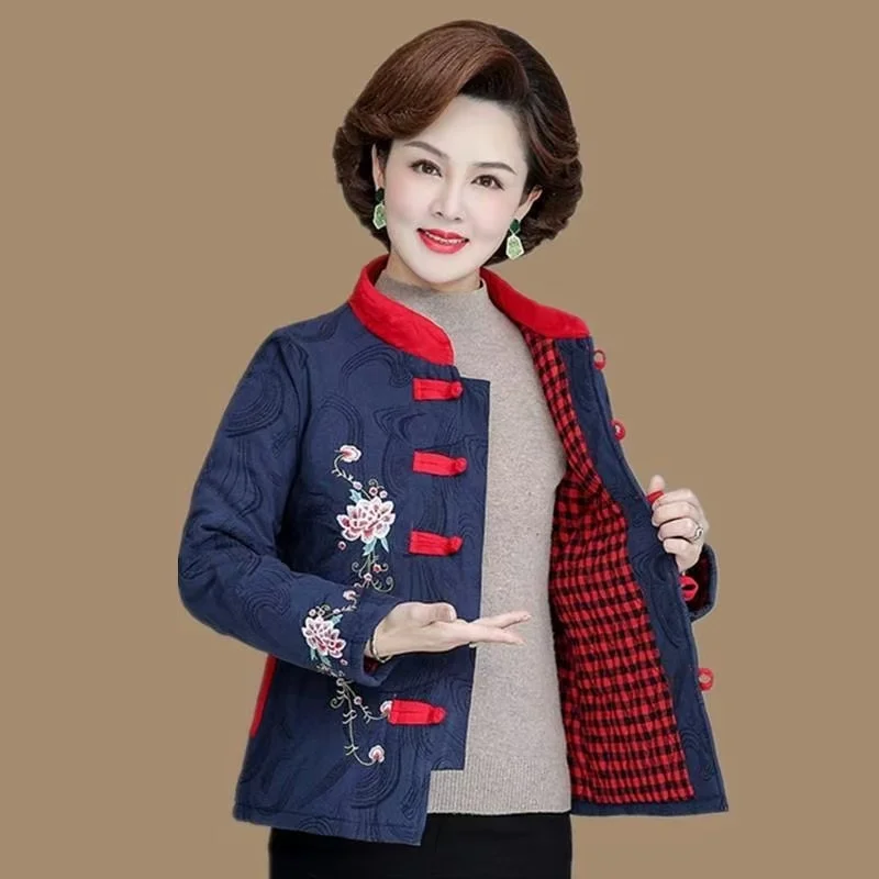 

Женская короткая зимняя куртка с этническим цветочным принтом, легкая хлопковая винтажная шикарная стеганая куртка, женский костюм Тан, верхняя одежда