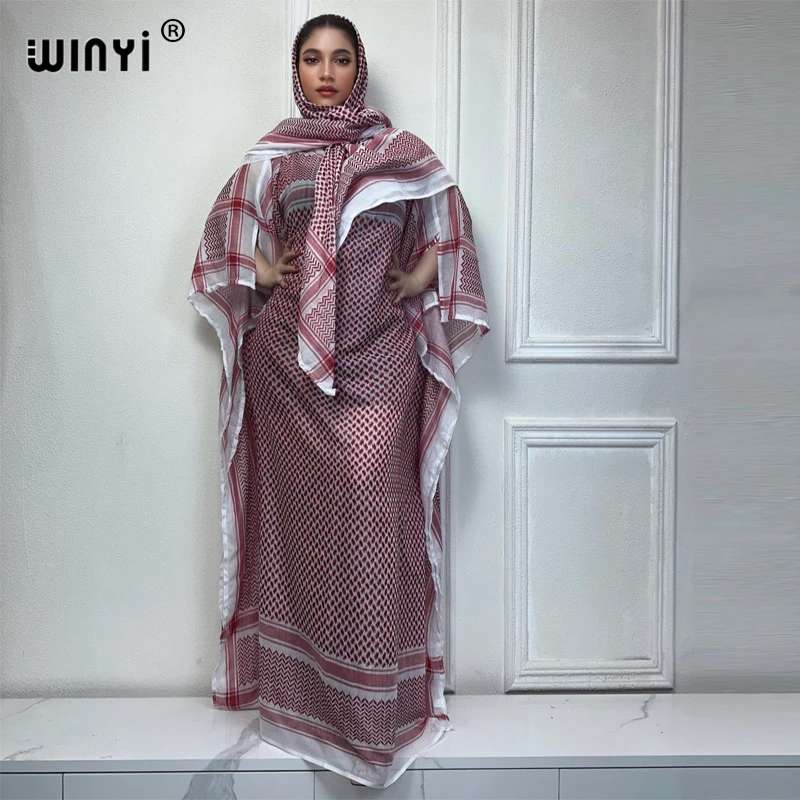 WINYI classic dresses with scarf 2 piece set Kaftan party dresses loose fashion Streetwear luxury abaya muslim woman dubai عبايا