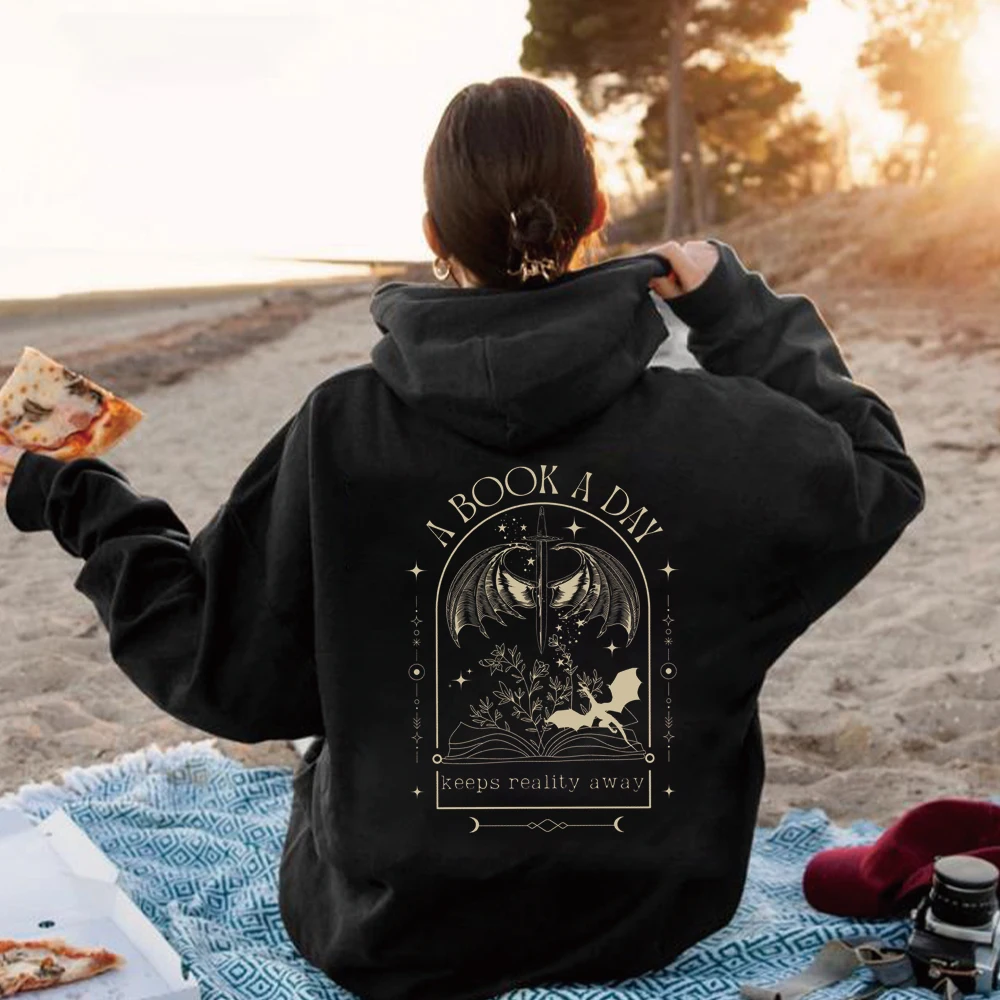 

Толстовка с капюшоном A Day Dragon Bookish Толстовка с капюшоном Book Club Fantasy Book Merch Унисекс Пуловер с длинными рукавами Повседневные толстовки