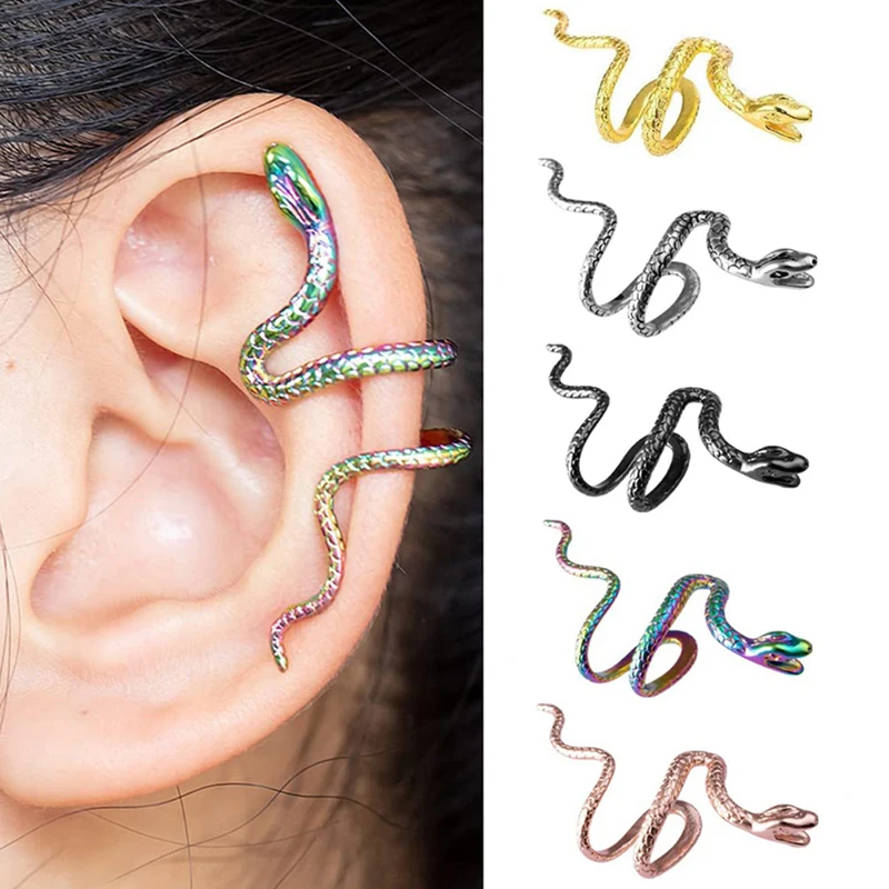 1 PC of snake-ear cuffs for women, non-piercing earring cuff clip in hug snake open wrap loop ear clip, 5 colors