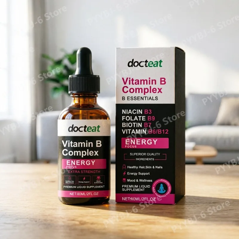 

Vitamin B Complex Liquid Drops with B1 B3 B6 B7 B9 B12 Supports Energy & Focus 60ml Premium Liquid Supplement for Adults