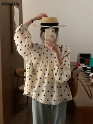 Summer Thin Dot Blouses Women Baggy Vintage Classic Sweet Breathable Daily Prairie Chic Lantern Sleeve Girlish Ruffles Aesthetic