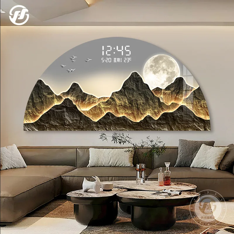 خلفية جبلية ميمونة ذات مناظر طبيعية فاخرة مع شاشة رقمية لغرفة المعيشة وغرفة النوم ولوحة إضاءة المقهى