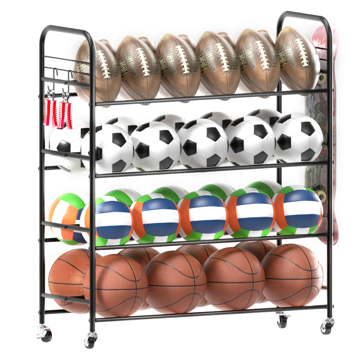 

Hot Sale Modern Black for Powder Coated Metal Ball Storage Rack Organizer for Basketball Soccer Balls Retail Display Stand