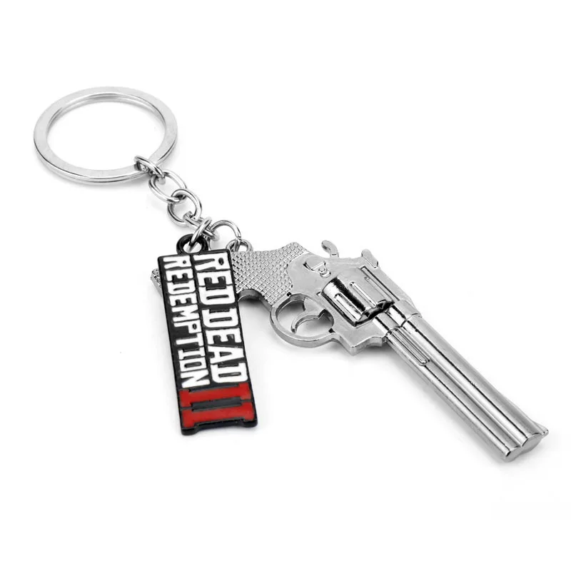 Red Dead Redemption 2 Keychain Men Cosplay Game Gun Pendant Car Key Rings Metal Key Accessories Key Props Bag Jewelry Fans Gift