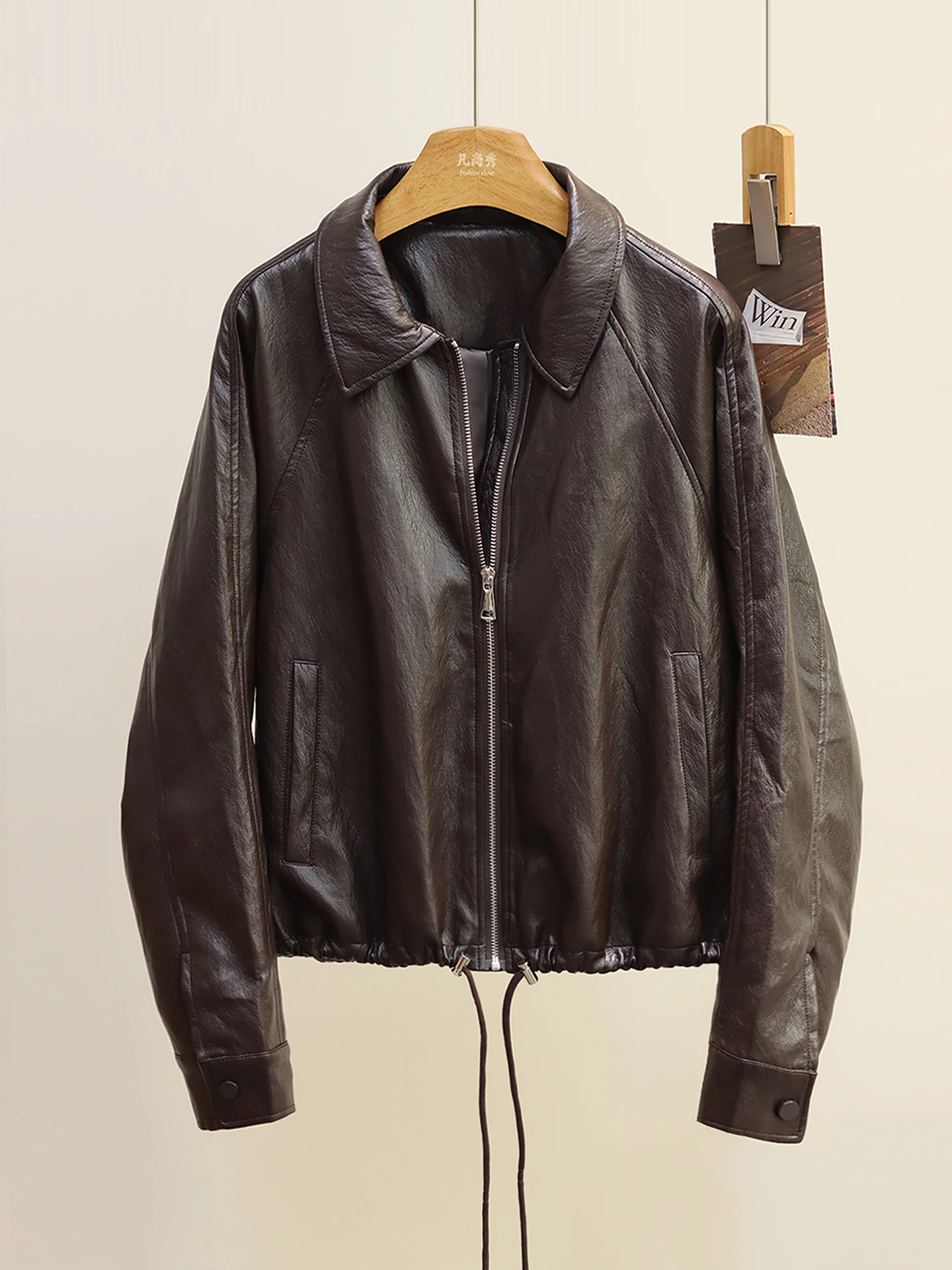 Jaket Kulit Wanita Kelas Atas Ms. Qian Brown, Model Korea Terbaru Musim Gugur 2025, Gaya Retro, Jaket Kulit Motor, Model Longgar, Panjang...