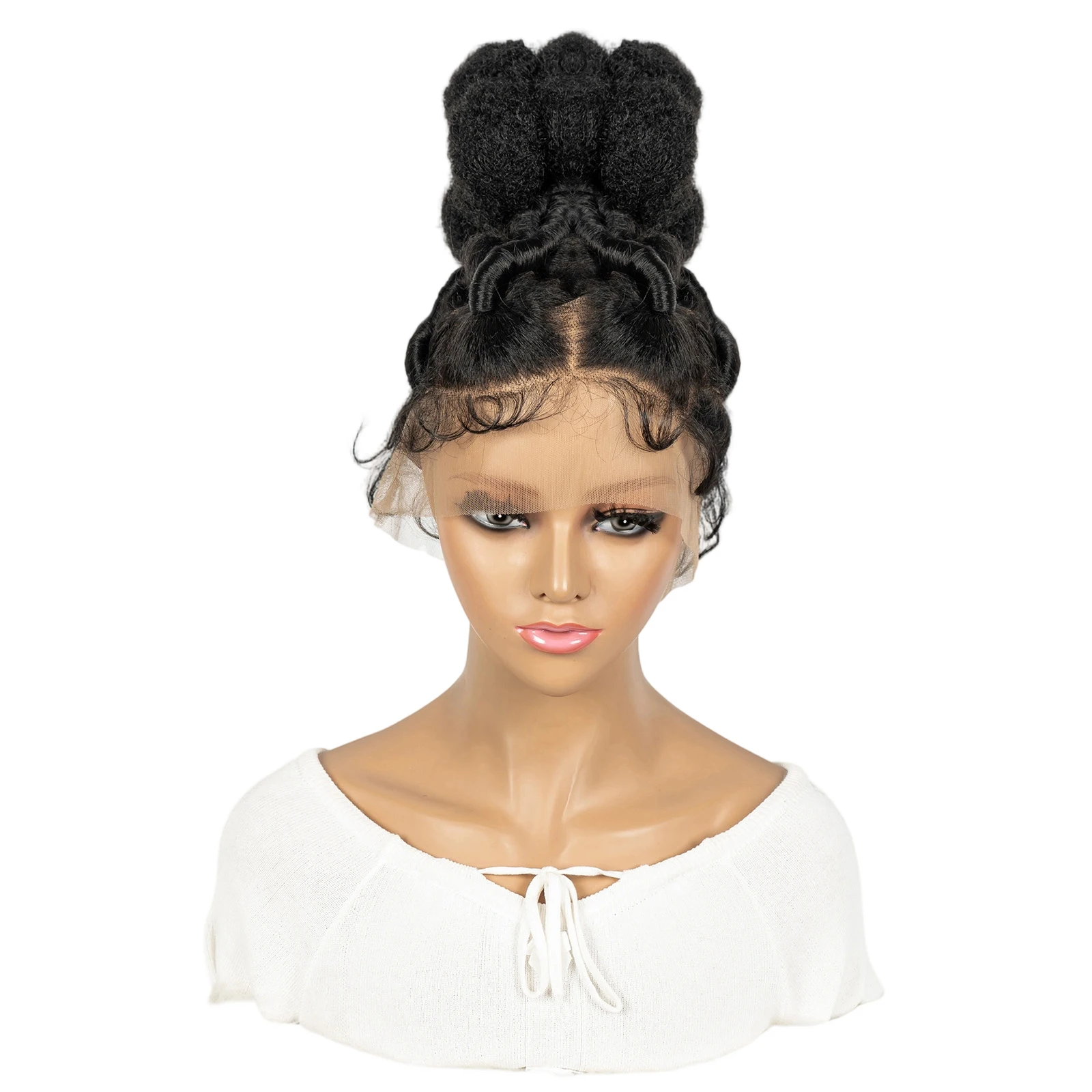 Peluca sintética con encaje frontal, moño alto trenzado, trenzas tipo cornrow, con cabello de bebé para mujeres africanas