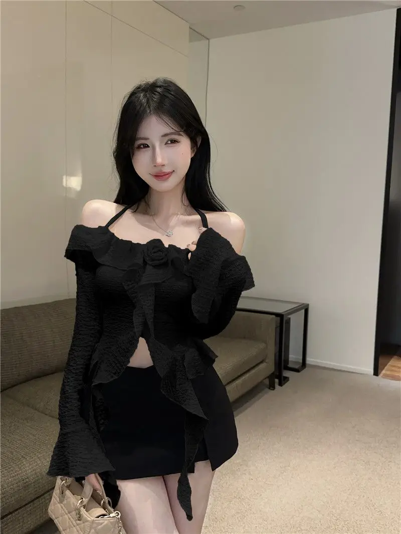 البلوزات لاعبا البلوفرات امرأة تريكو القوطية محبوك التفاصيل BF Y2K المهنية العمل الأعمال الكشمير التصميم الحديث الخريف OL #3