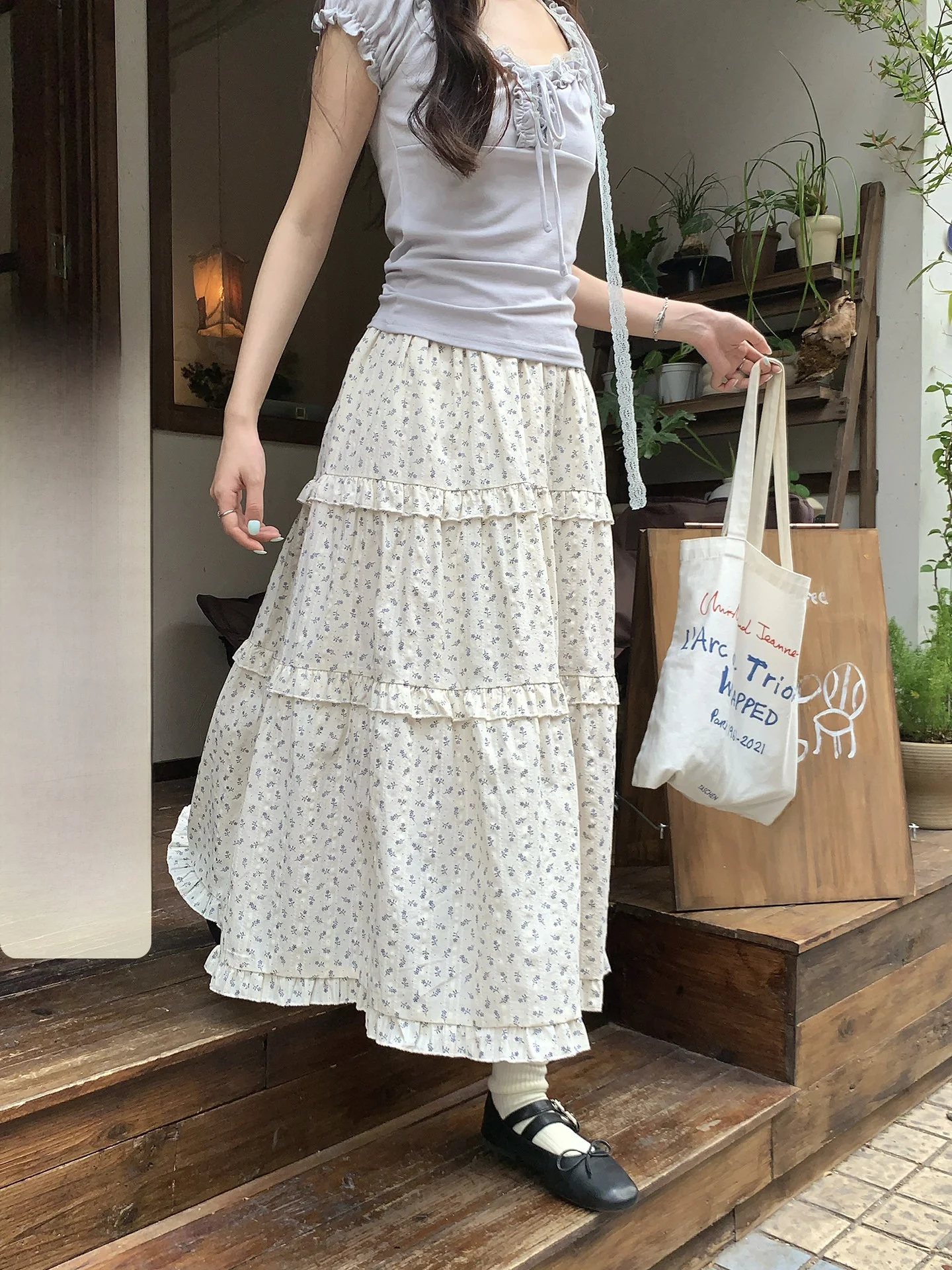 

Юбка миди А-силуэта Hollyii в корейском стиле с цветочным принтом, весна-лето, новинка, женская юбка с высокой талией