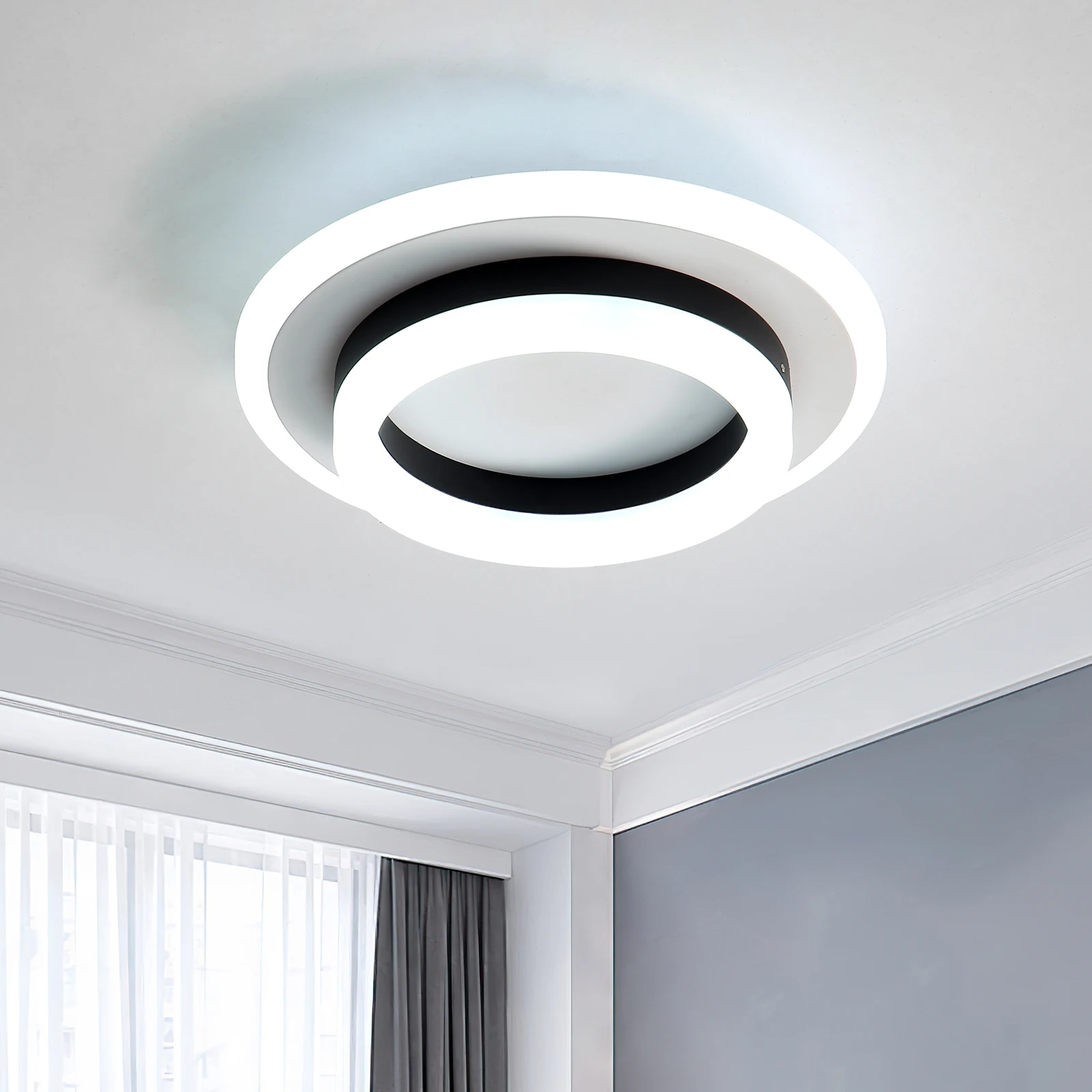 Plafoniera a LED, lampada da soffitto a LED moderna luminosa 24W 2700LM, apparecchio di illuminazione rotondo bianco nero per corridoio cucina camera da letto