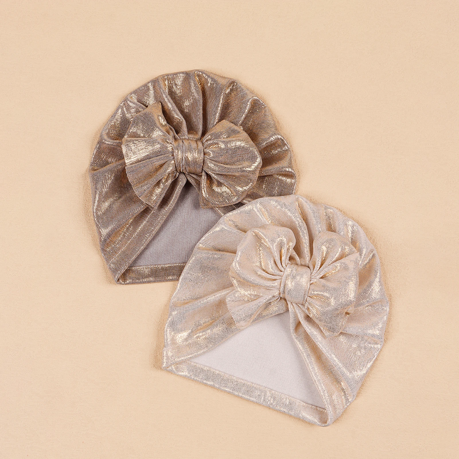 

Unisex Shimmer Bow Baby Turban Solid Color Newborn Beanies Cap Infant Head Wraps Bowknot Caps Kids India Turban Headwear