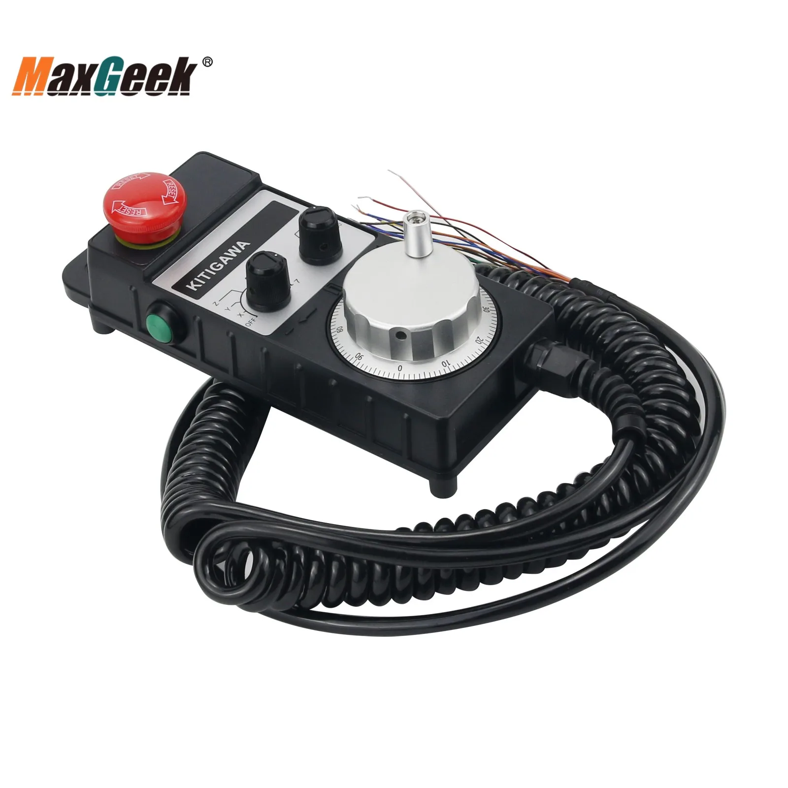 Maxgeek OMT004 7Axis Manual Pulse Generator CNC Handwheel 100PPR 5V with Emergency Stop Button Universal Type