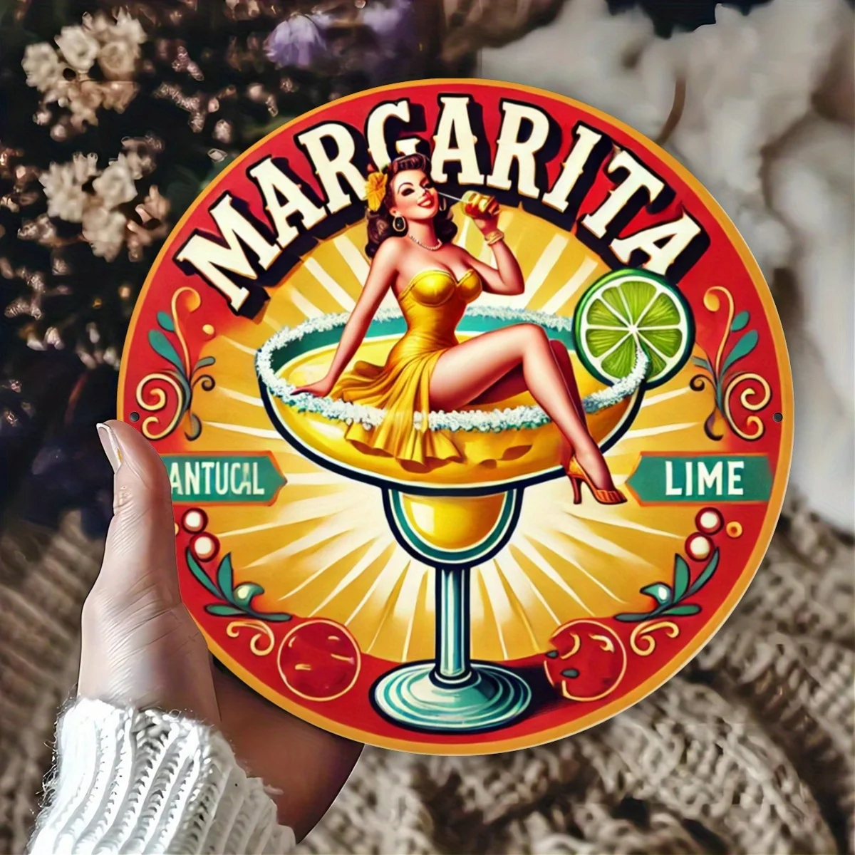 Letrero de hierro Vintage Margarita Cocktail, redondo, 8x8, placa decorativa de aluminio multiusos para colgar en la pared, para cafetería, Bar