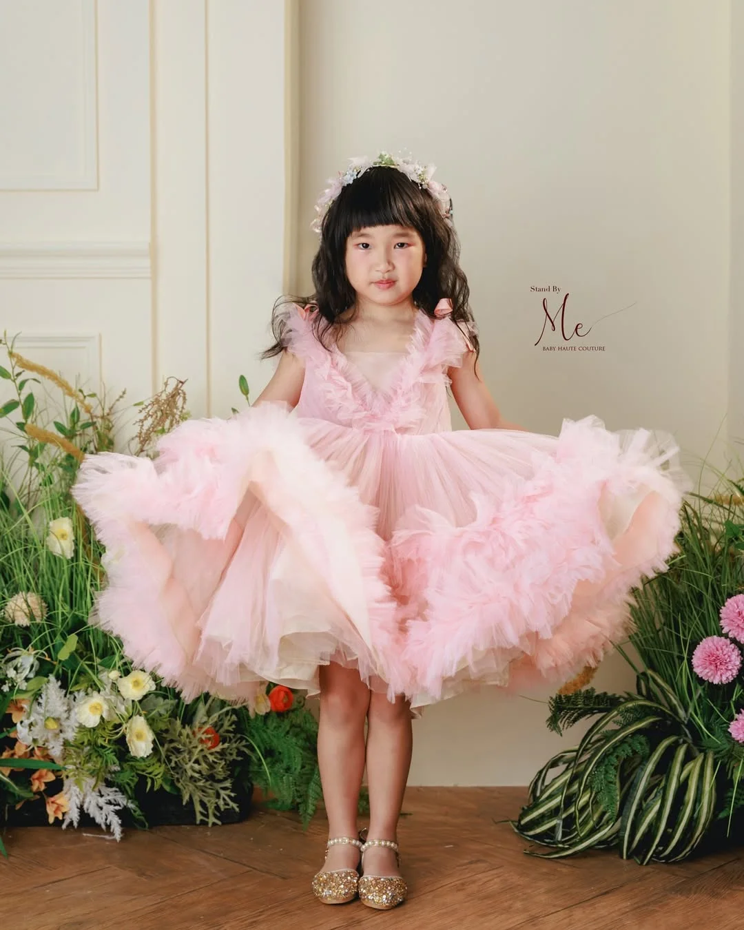 Princess Customized Flower Girl Dress For Wedding Sleeveles Tulle Puffy Knee Lenght Kids Birthday Party First Communion Gown