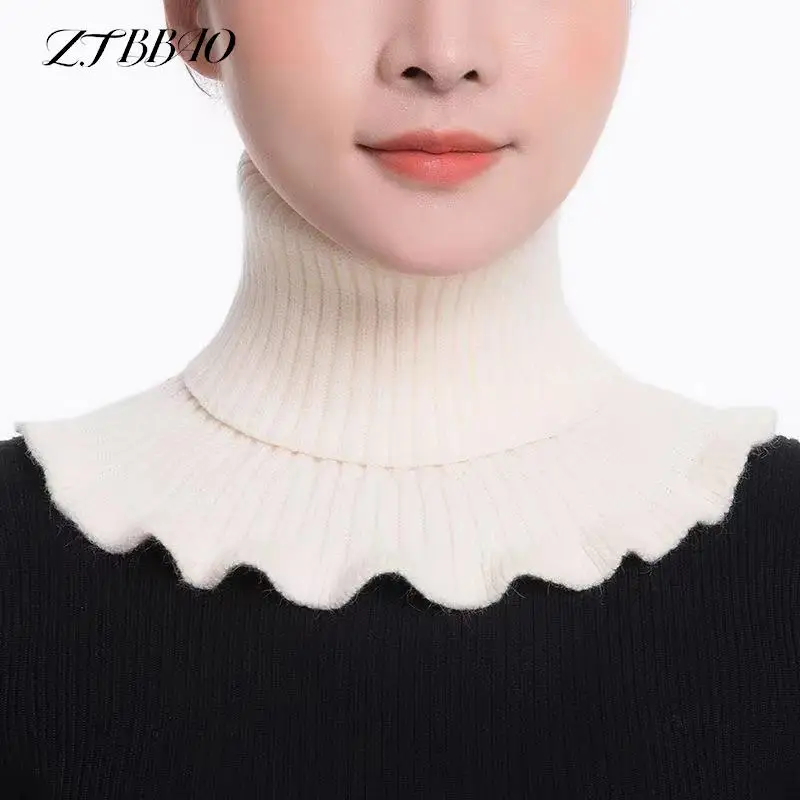 Fashion Elastic Knitted Neck Collars Knitted Wool False Collar Neck Scarf Women Fake Collar Solid Color Woolen Collars Ornaments