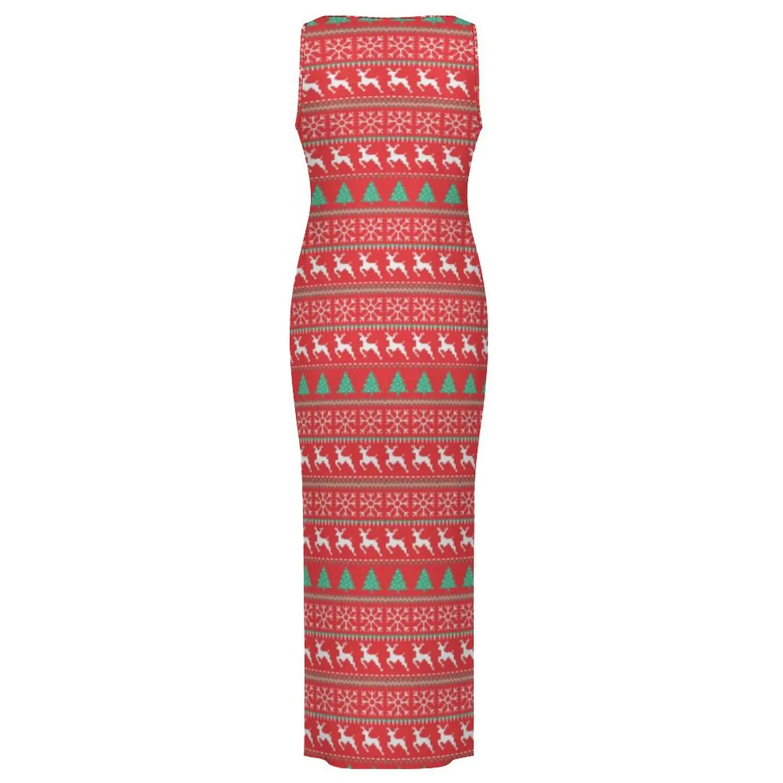 فستان حيوانات إسكندنافية بدون أكمام مطبوع عليه عيد الميلاد فساتين ماكسي ضيقة ومثيرة فستان ضيق للنساء تصميم كبير الحجم