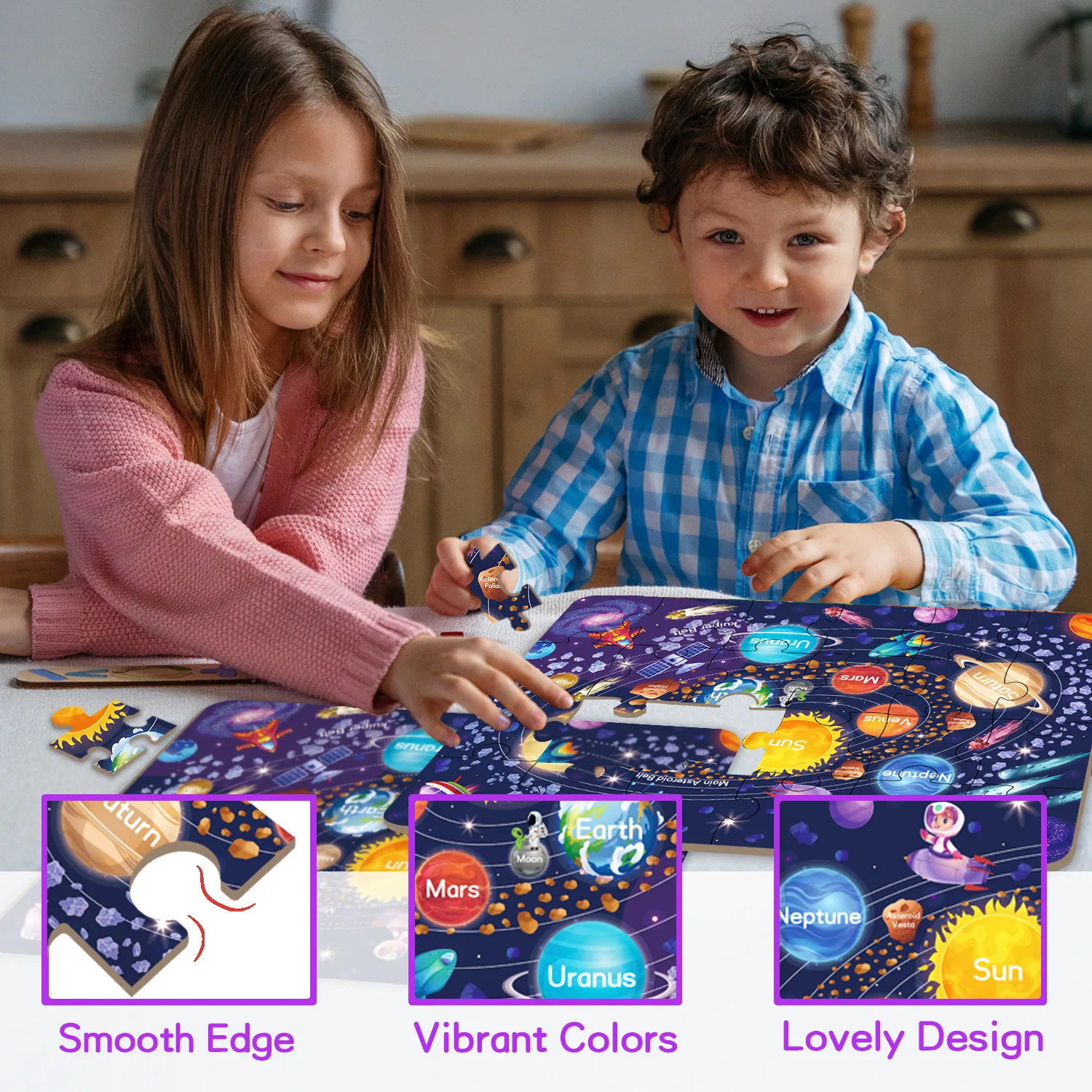 Sonnensystem für Kinder, 71-teiliges Weltraum-Puzzle-Bodenpuzzle für Kinder ab 3 Jahren, riesige runde Weltraum-Puzzles für Jungen und Mädchen, Geschenk