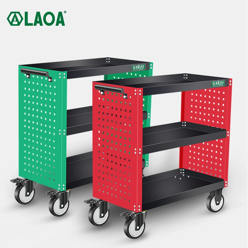 LAOA Hanging board tool cart Three layer trolley Tool storage cart Metal Tool Cart on Wheels With side hanging plate