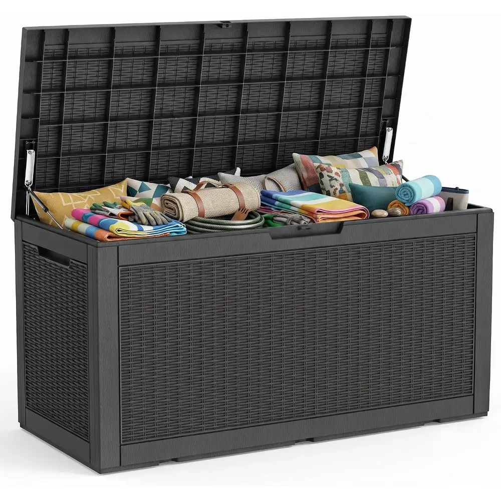 150 Gallon Resin Deck Box, Lockable Patio Outdoor Storage Box or urniture, Garden Tools and Tools Storage, Waterproo Outside Sto