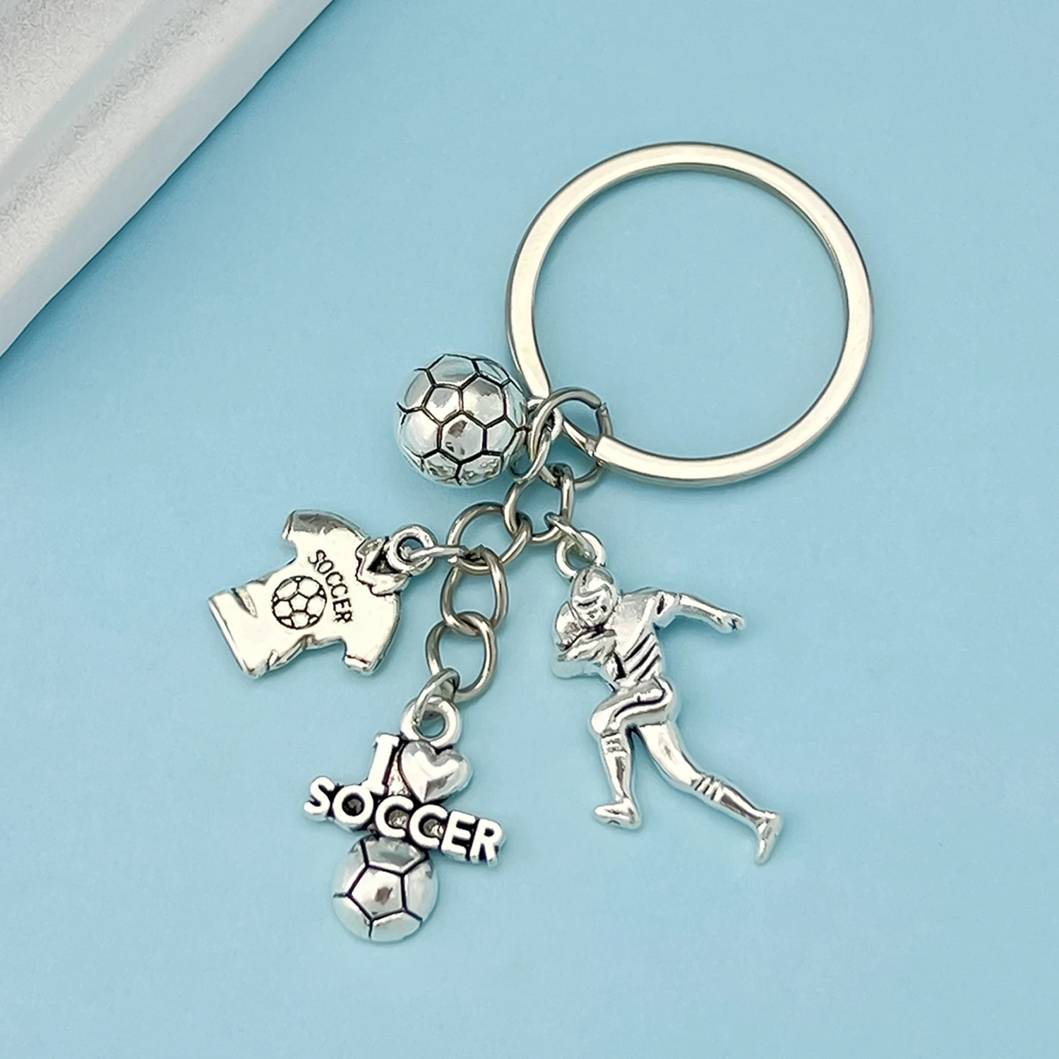 1pc Football Alloy Keychain Sports Metal Key Ring Purse Bag Backpack Car Charm Earbud Case Accessory Women Men Boys Girls Gift