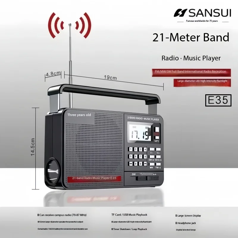 

Полнодиапазонное радио FM/AM/SW, цифровое ретро-радио, Hi-Fi, портативное U-дисковое USB/TF/Mp3, музыкальный плеер, динамик, бас, светодиодный фонарик