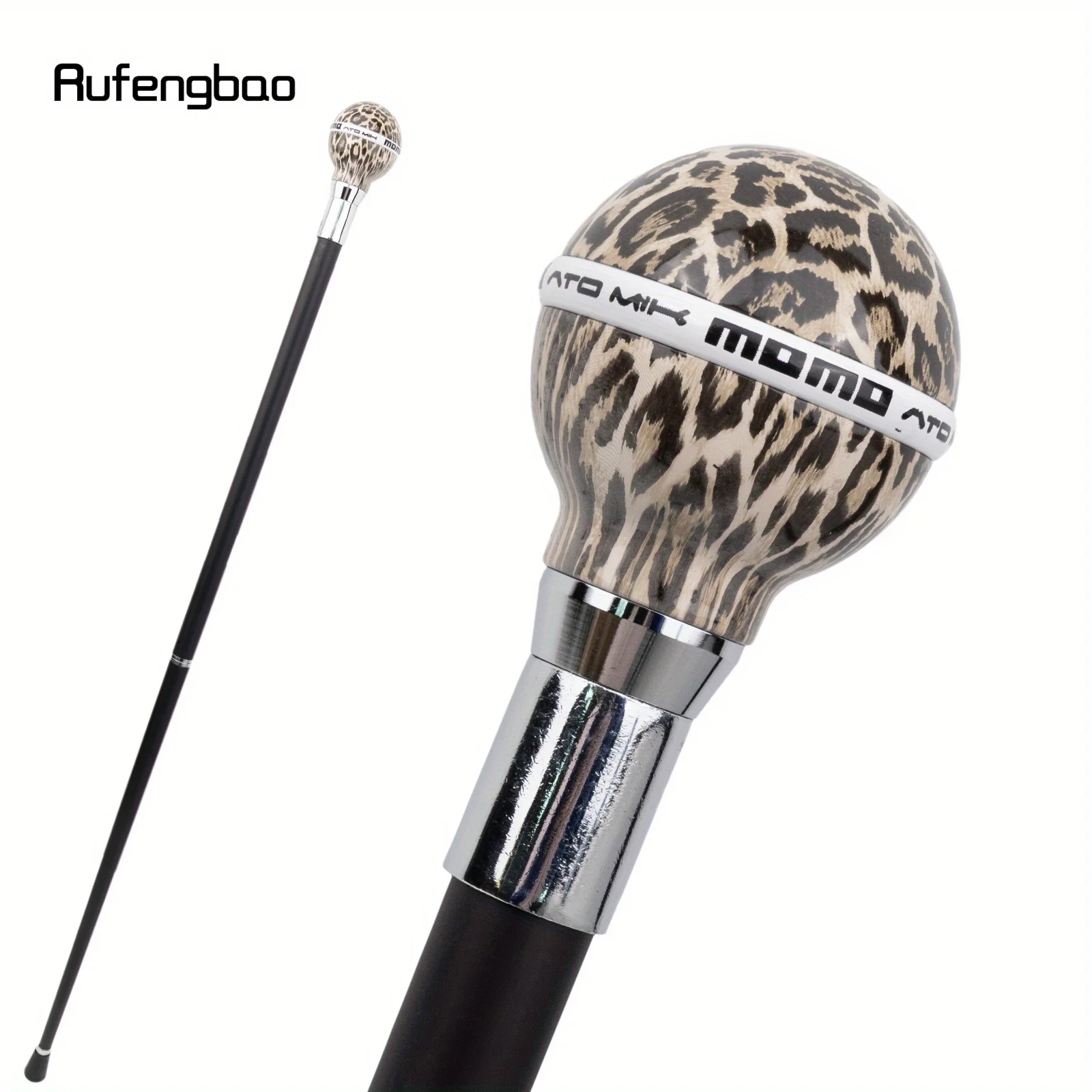 Leopard Print Leather Ball Silver Cane  Cane Decorative Stick Cane Halloween For Cosplay And Parties, For Cosplay & Party