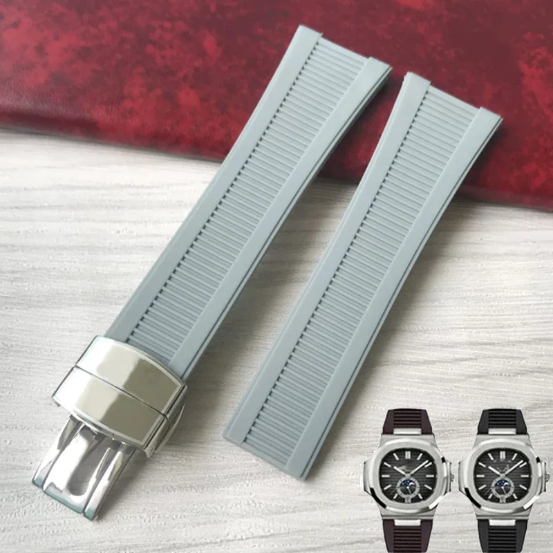 For Patek Philippe Nautilus Watch Strap 5711/5712/5726 Special Concave Interface Waterproof Silicone Watch Band 25*13MM
