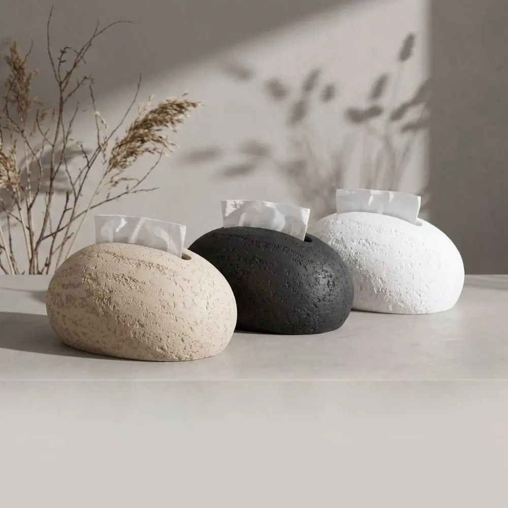 Modern Stone Texture Tissue Holder Decorative Napkin Storage Box Minimalist Style For Living Room And Office Desk