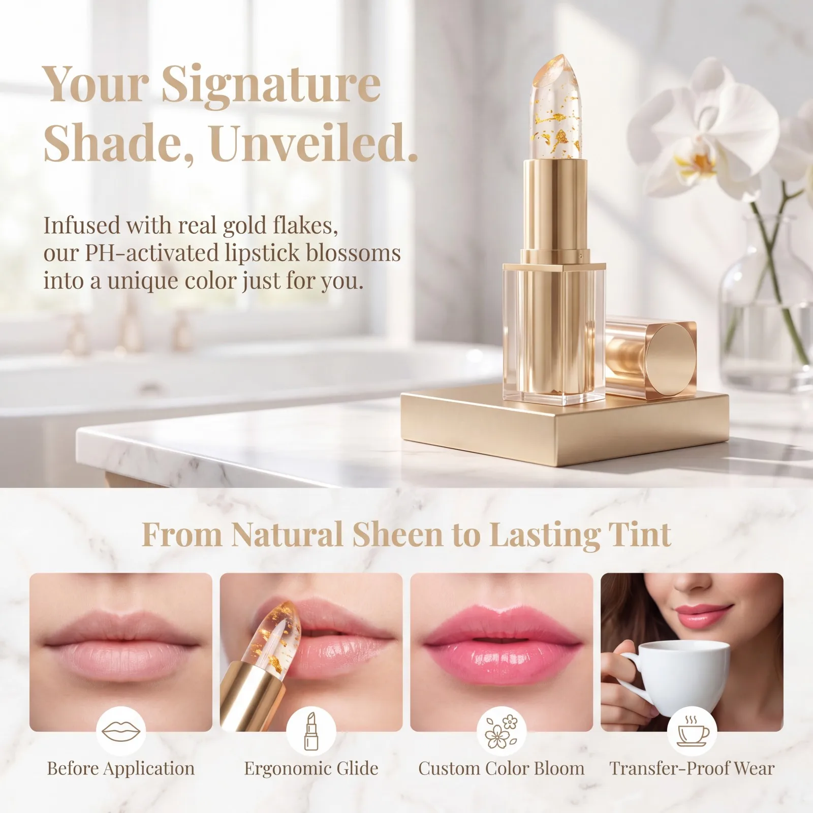 Transfer-Resistant Color Changing Lipstick, Moisturizing Formula Soothes Dry Chapped Lips, Creates Visibly Fuller Lips, Long-Lasting Non-Greasy, Smooth Gliding Texture, Ideal Beauty Gift for Women