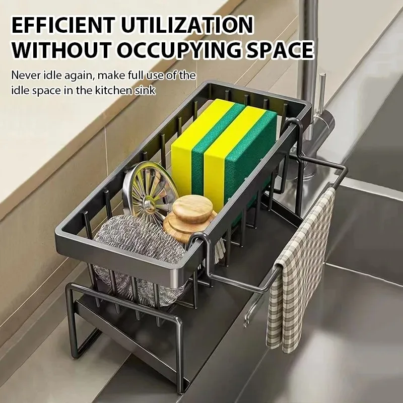 Kitchen Sink Drain Rack Organizer-Countertop Storage Shelf,for Soap Sponge Dishcloth Towel Spice, Multi-Functional Filter Basket