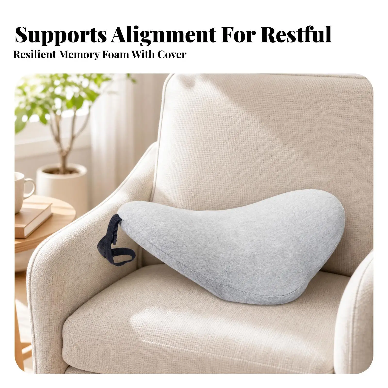Portable Pillow Memory Foam Cushion for Back Pain Relief with Ergonomic Contour Shape and Breathable Fabric Cover