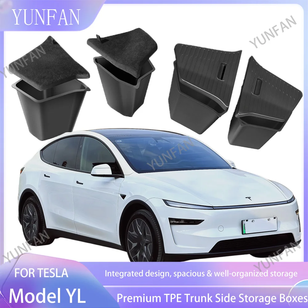 Custom Fit Flocked TPE Trunk Side Storage Box For Tesla Model YL 2026 Cargo Organizer