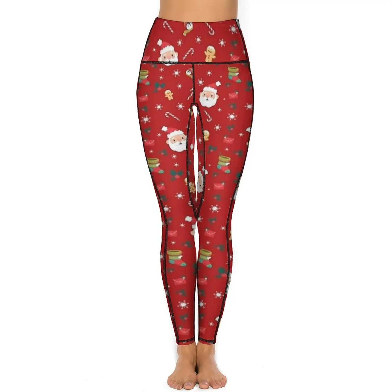 Cute Santa Claus Yoga Pants Sexy Christmas Red Leggings High Waist Workout Gym Leggins Female Elegant Stretch Sport Legging