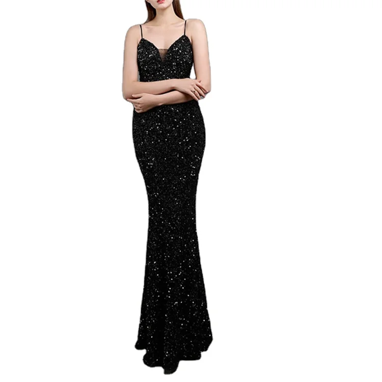 Wholesale robe soiree Elegant Women Black One Shoulder Elegant Long Evening Dress