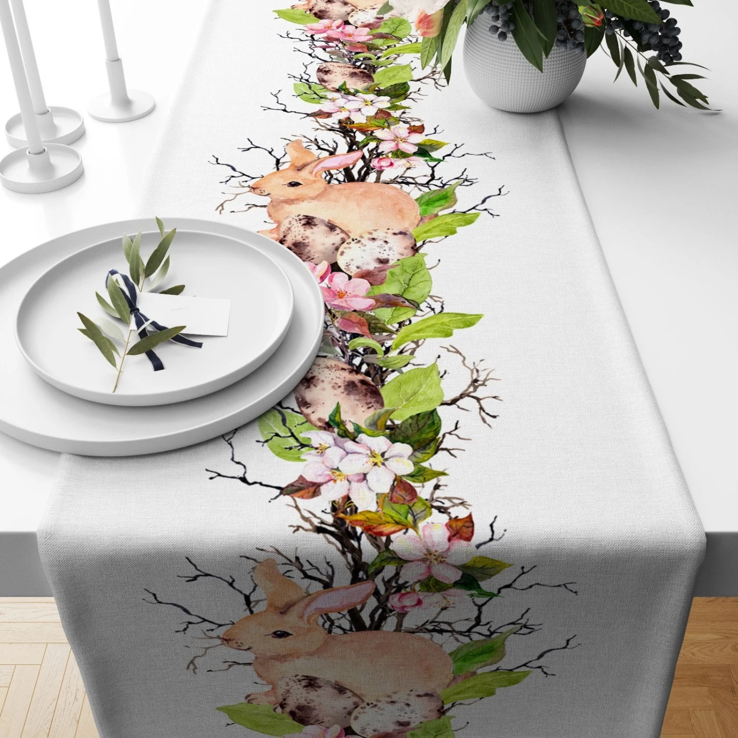 Easter Bunny Table Runner,Happy Easter Runner,Festive Tablecloth, Easter Rabbit Table Decor,Easter Textile